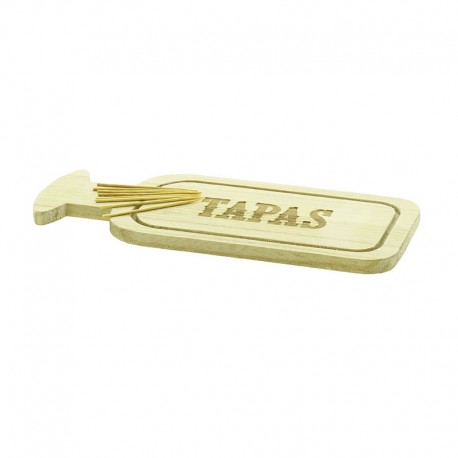 MINI PLANCHETTE A TAPAS + 8 PIQUES BOIS 23X10X1