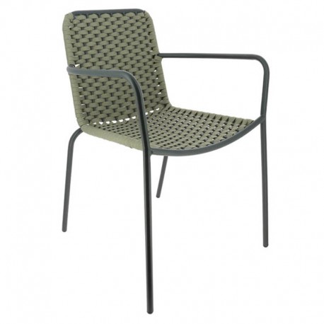FAUTEUIL EXTERIEUR RESTAURANT ACIER ET SANGLE TRESSEE