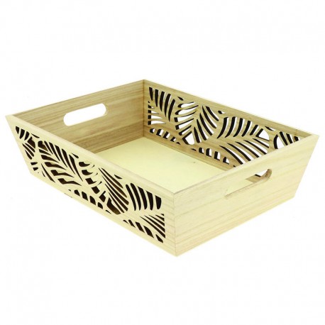 CORBEILLE BOIS RECTANGLE JUNGLE 35X25X9CM