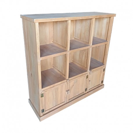 Meuble présentoir pin 6 cases 3 portes Madera