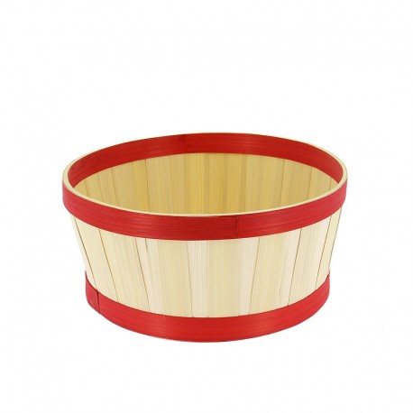 Corbeille ronde bambou bordure rouge Ø22