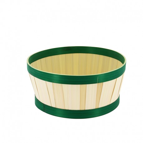 Corbeille ronde bambou bordure verte Ø22