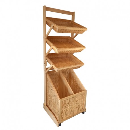 Présentoir bois osier Boulpat sur roulettes